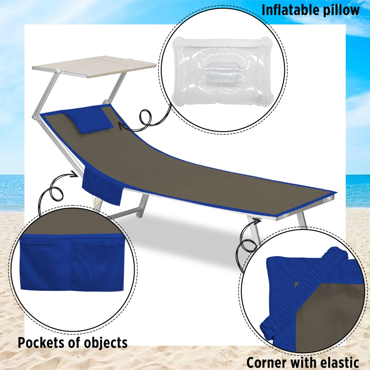 Telo mare microfibra coprilettino con elastici tasche e cuscino gonfiabile 6800
