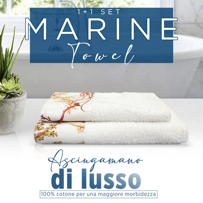 Asciugamani bagno stile marino Set 1+1 in spugna di cotone Viso e Ospite 6822