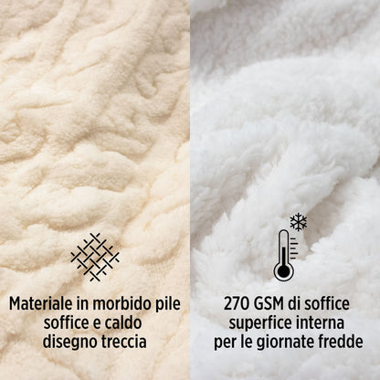 Coperta Plaid agnellato matrimoniale disegno treccia 6859