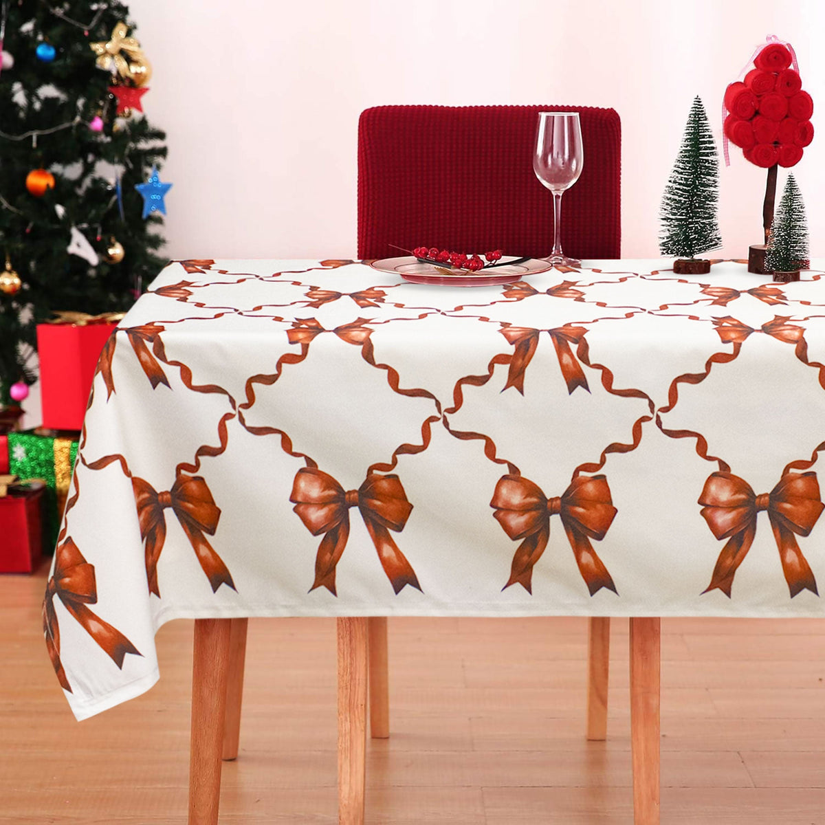 Christmas Tablecloth, Stain-Resistant, 18-Seater, Christmas Bow, Waterproof, No-Iron 6909