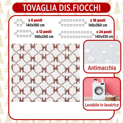 Christmas Tablecloth, Stain-Resistant, 18-Seater, Christmas Bow, Waterproof, No-Iron 6909