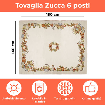 Copritavolo Zucca in gobelin di cotone tovaglia autunnale varie misure 6948