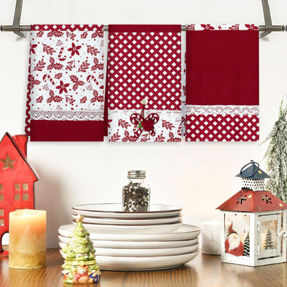 Set Strofinacci Natalizi Canovacci ricamati 3 Pezzi Decoro Natale 6972