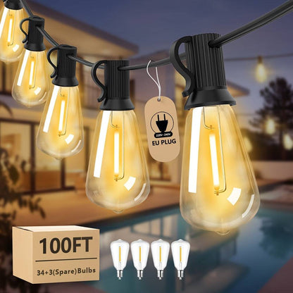 LED-Lichterkette ST38 30,5 m – bruchsichere dimmbare Edison-Glühbirnen für Außen