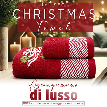 Asciugamani Natalizi Bagno set 1+1 in Spugna di Cotone Decoro Natale 6983