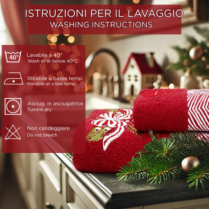 Asciugamani Natalizi Bagno set 1+1 in Spugna di Cotone Decoro Natale 6983