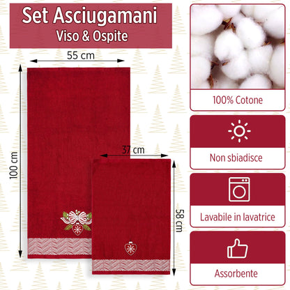 Asciugamani Natalizi Bagno set 1+1 in Spugna di Cotone Decoro Natale 6983