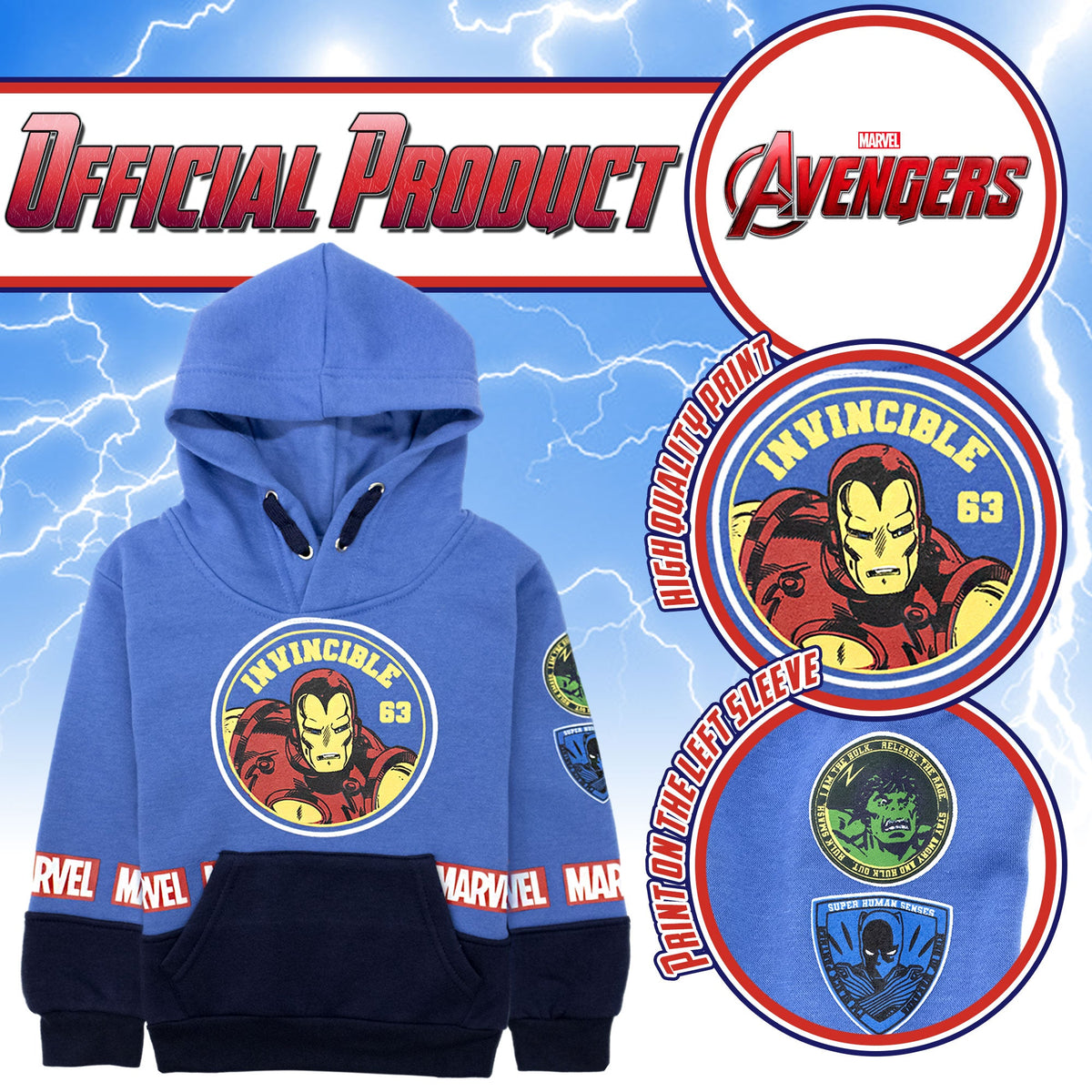 Felpa Marvel Avengers per bambino con cappuccio a maniche lunghe bimbo 6999