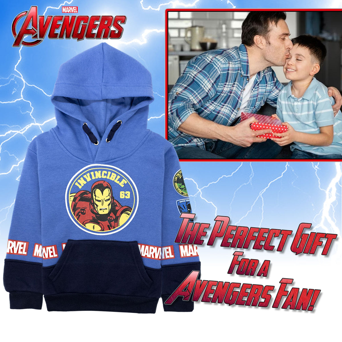Felpa Marvel Avengers per bambino con cappuccio a maniche lunghe bimbo 6999