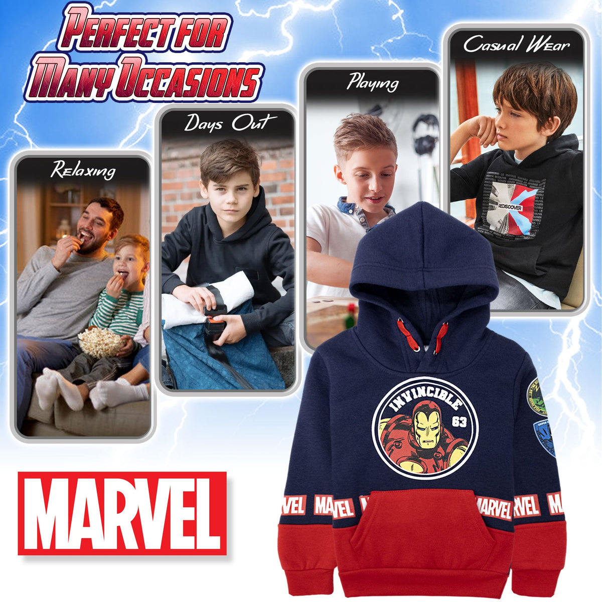 Felpa Marvel Avengers per bambino con cappuccio a maniche lunghe bimbo 6999