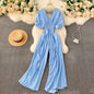 Women's Summer Jumpsuit, V-Neck, Slim High Waist, Wide Leg Jumpsuit