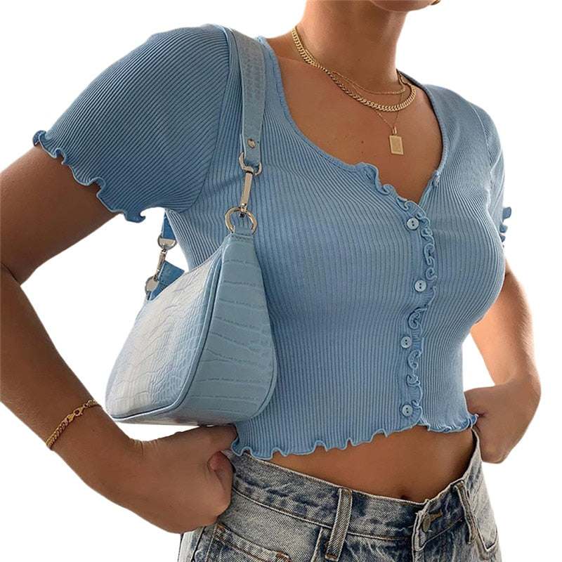T Shirt Donna | Maglietta Estiva con Bottoni e Design Sexy
