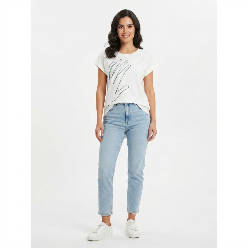 Bomboogie T-shirt da donna in cotone con scollo  giro TW9519JIN6 01 panna