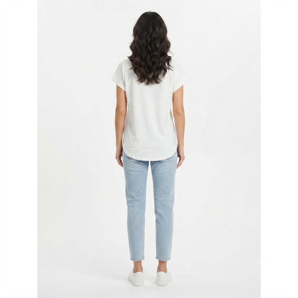 Bomboogie T-shirt da donna in cotone con scollo  giro TW9519JIN6 01 panna
