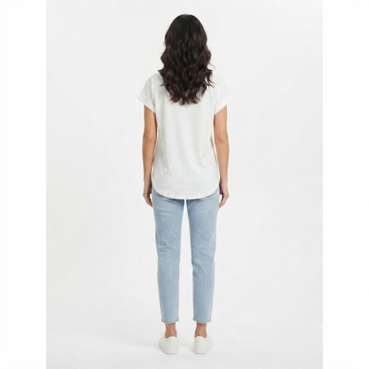 Bomboogie T-shirt da donna in cotone con scollo  giro TW9519JIN6 01 panna