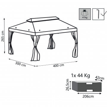 Gazebo 3x4 metri telo poliestere 180 gr laterali 160 gr alluminio