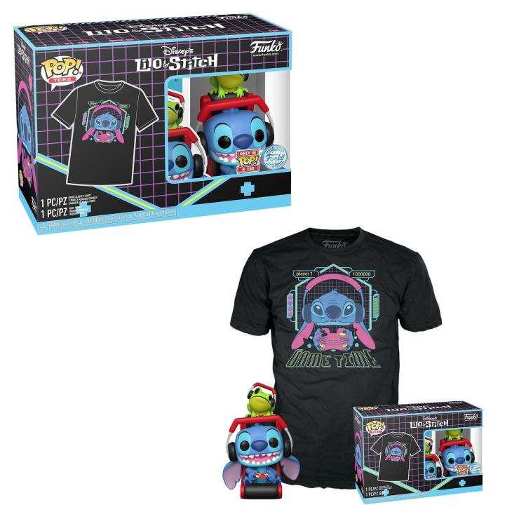 Funko Pop! + T-Shirts Disney Lilo und Stitch – Stitch Gamer mit Frosch Figur 9cm