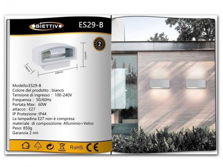 Plafoniera Da Esterno Applique Doppia Luce  Acciaio Vetro E27 Lampada Led Bianco