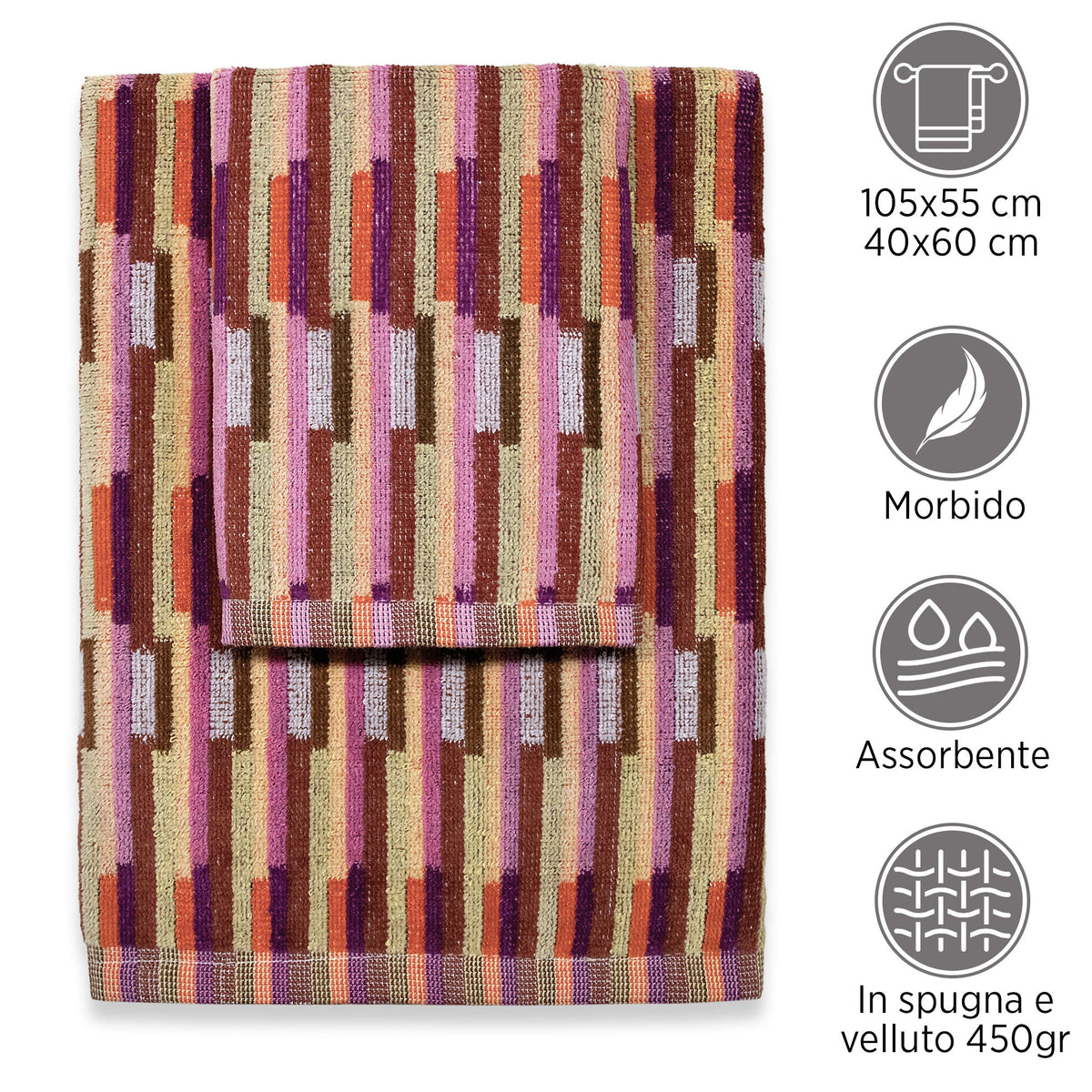 Chenille and Velvet Terry Towel Set 1+1 (Face and Guest) 7033