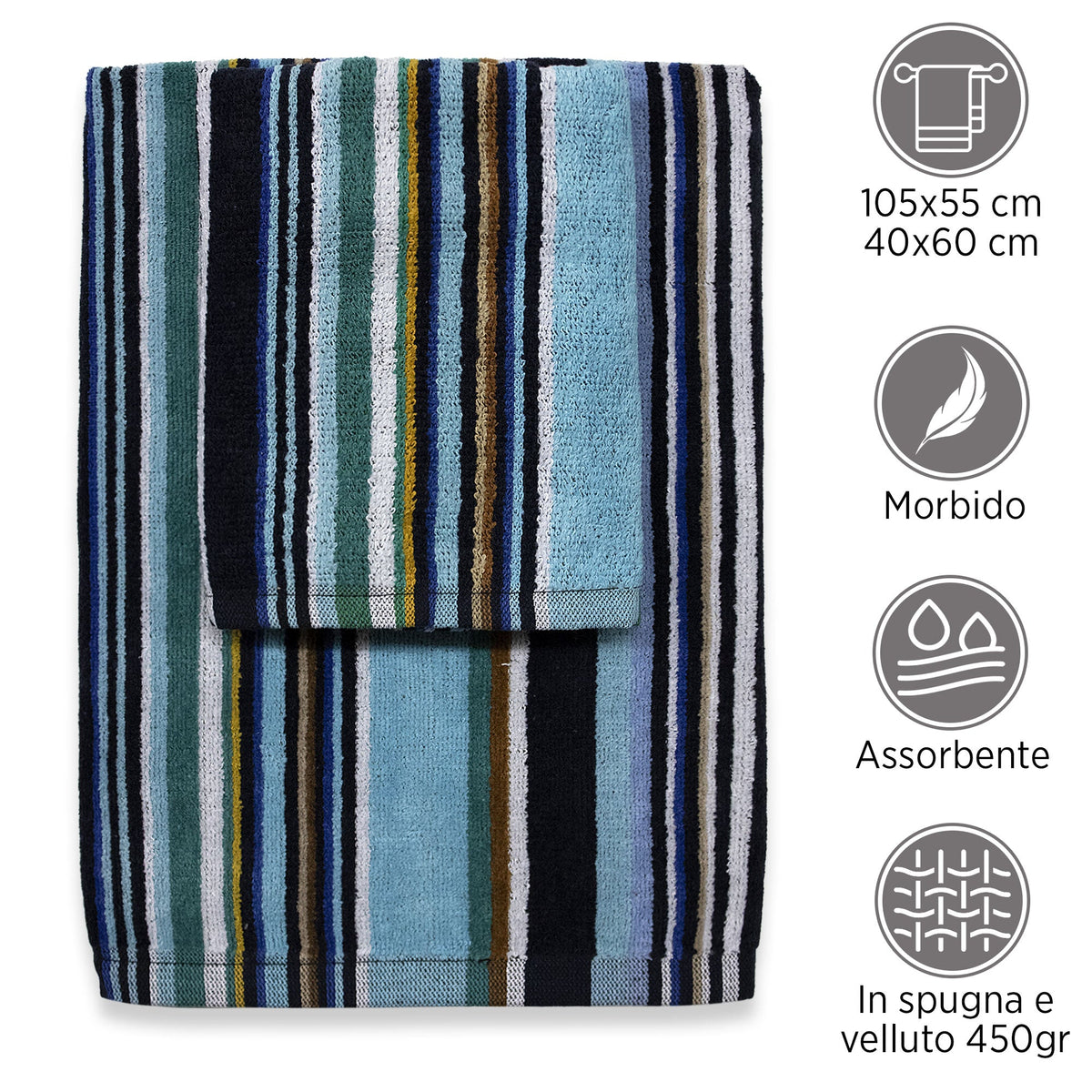 Chenille and Velvet Terry Towel Set 1+1 (Face and Guest) 7033