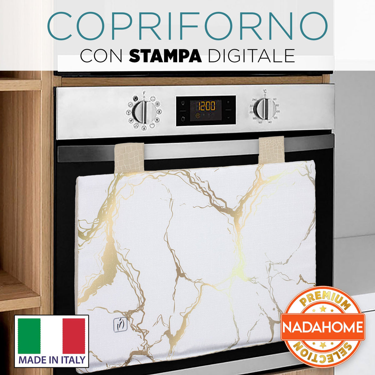 Padded kitchen oven cover, marble effect digital print, marbled 7043