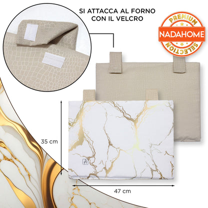 Padded kitchen oven cover, marble effect digital print, marbled 7043