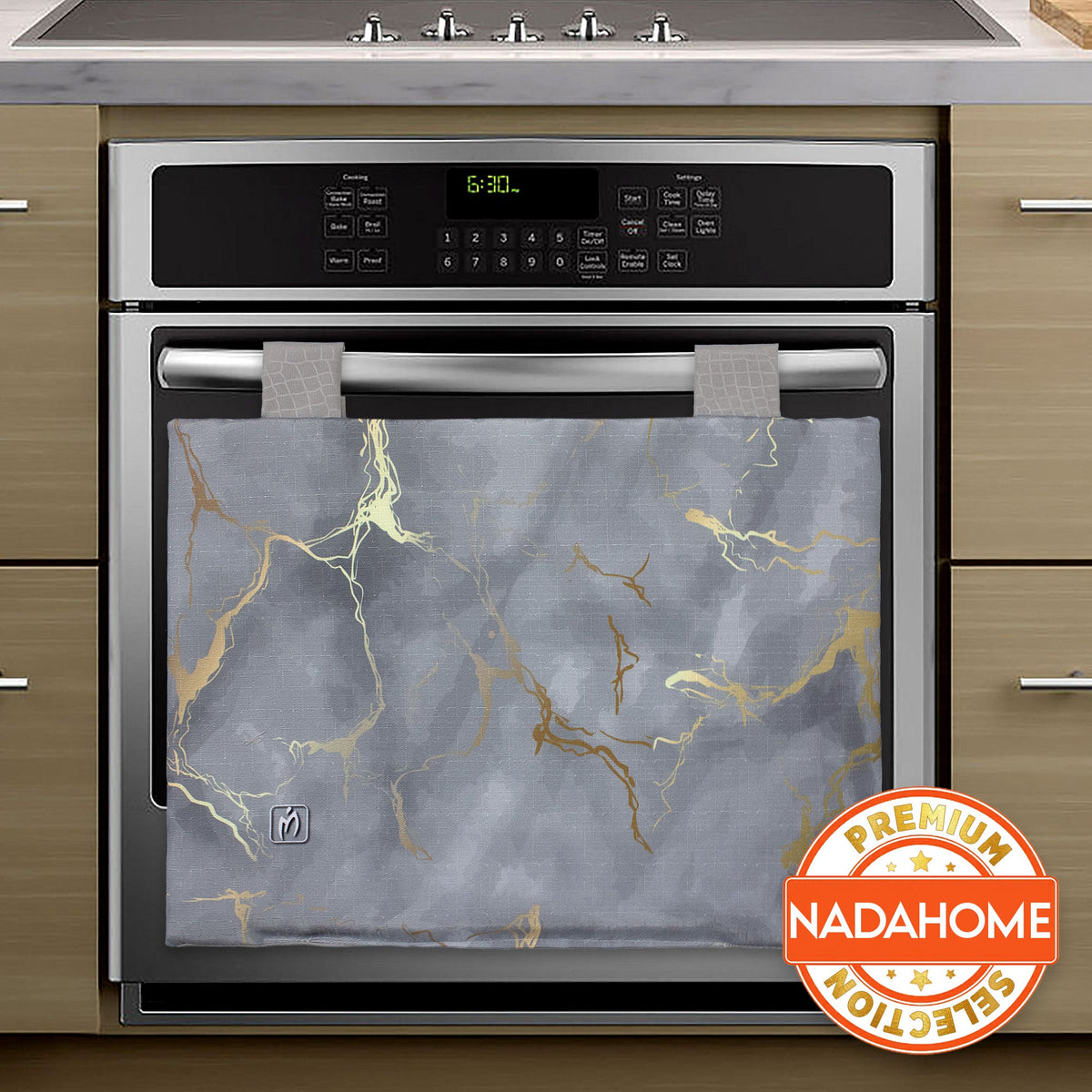Padded kitchen oven cover, marble effect digital print, marbled 7043