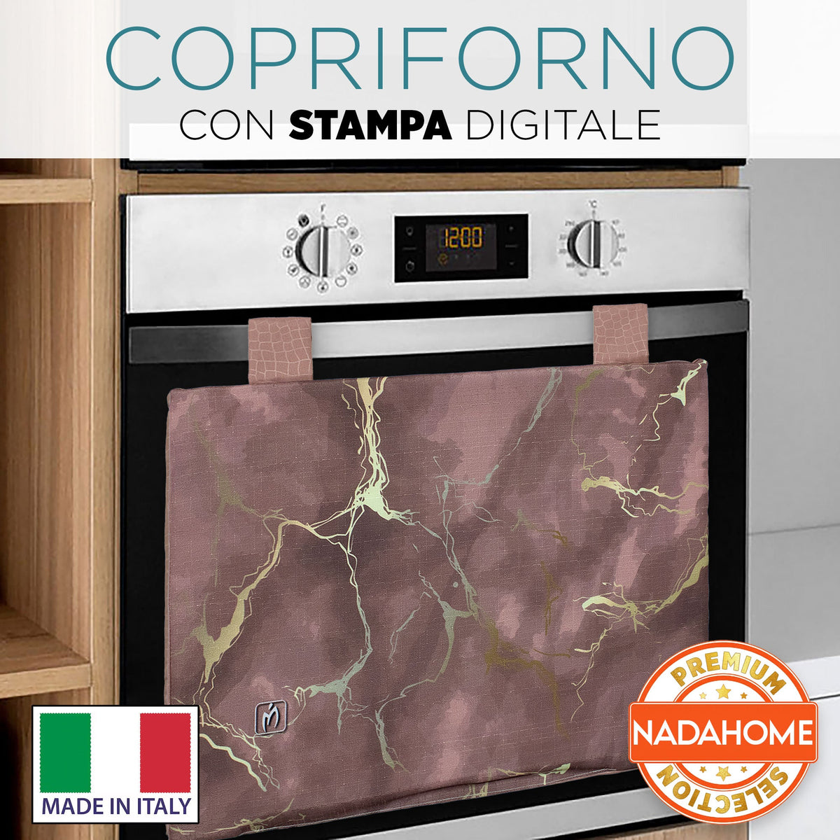 Padded kitchen oven cover, marble effect digital print, marbled 7043