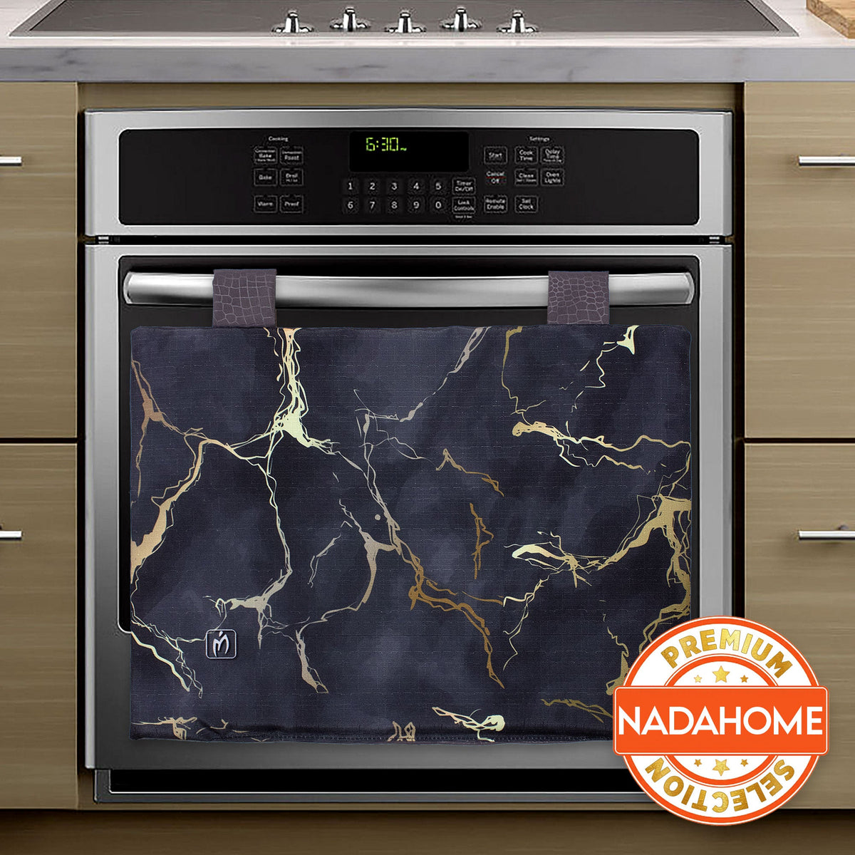 Padded kitchen oven cover, marble effect digital print, marbled 7043