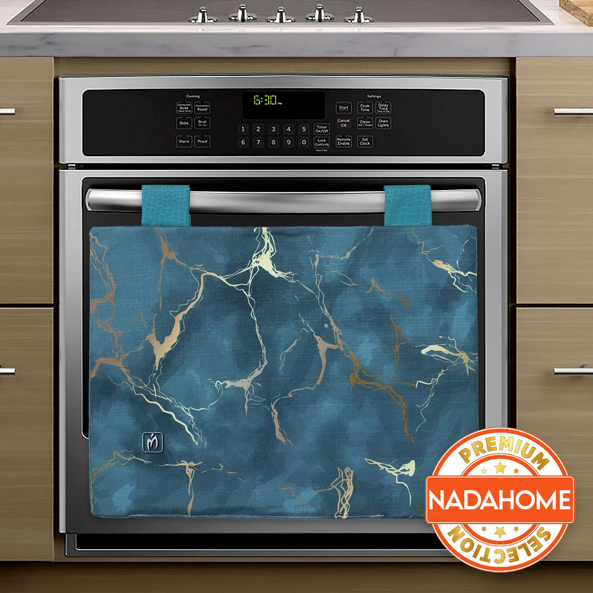 Padded kitchen oven cover, marble effect digital print, marbled 7043