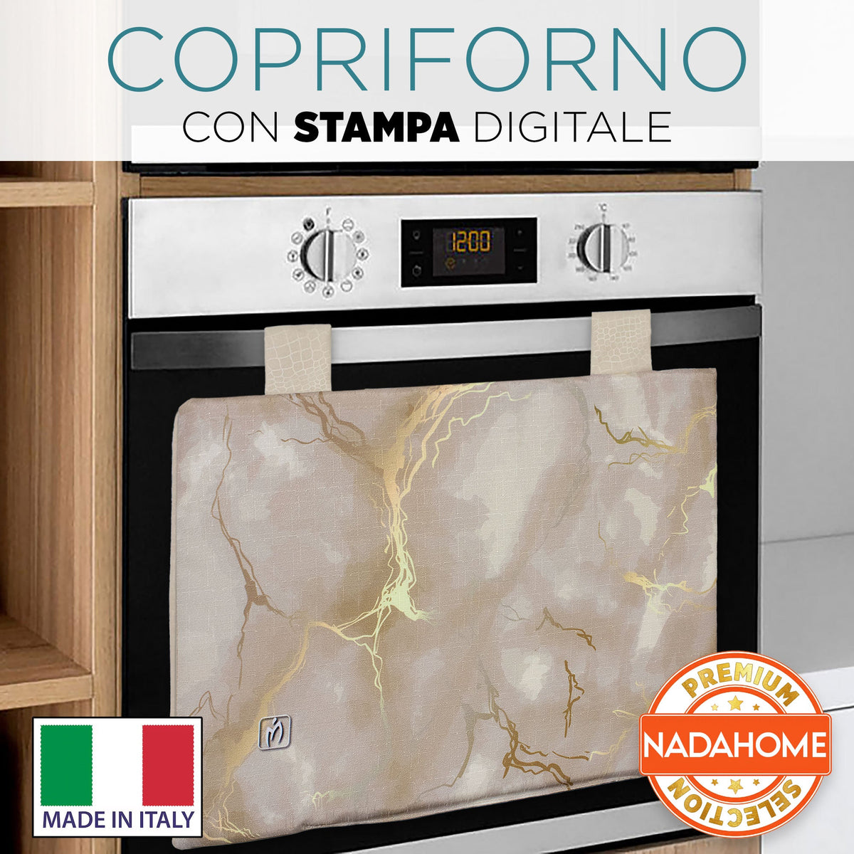 Padded kitchen oven cover, marble effect digital print, marbled 7043