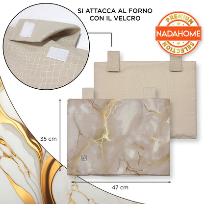 Padded kitchen oven cover, marble effect digital print, marbled 7043
