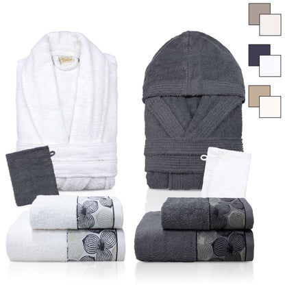 Completo bagno asciugamani accappatoi set uomo donna in spugna di cotone 7048