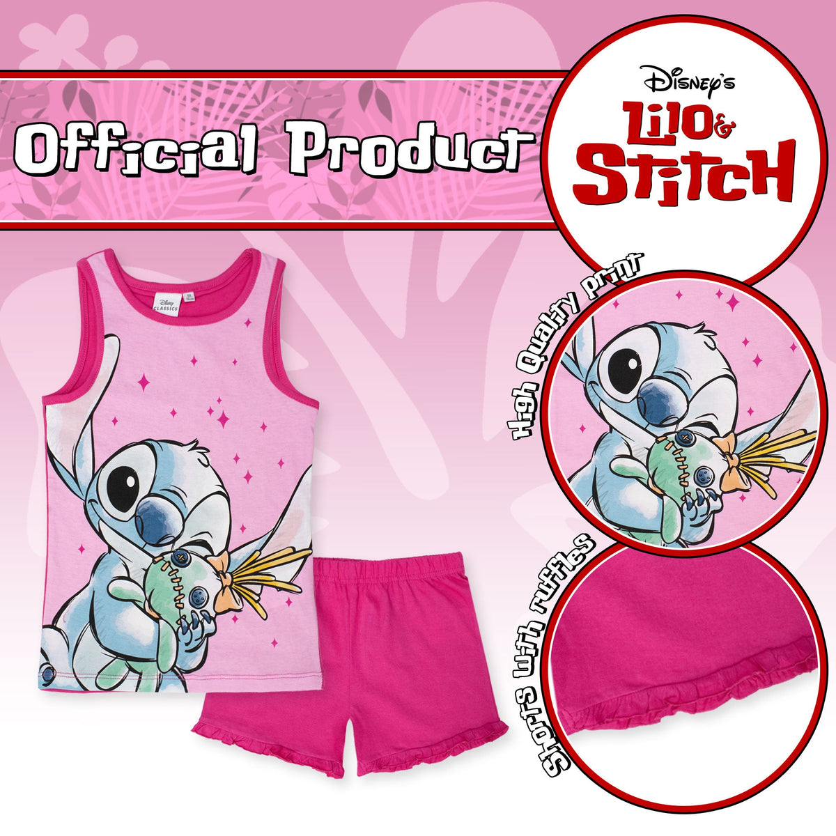 Pigiama Bambina Disney Lilo e Stitch in Cotone Leggero corto con canotta 7078
