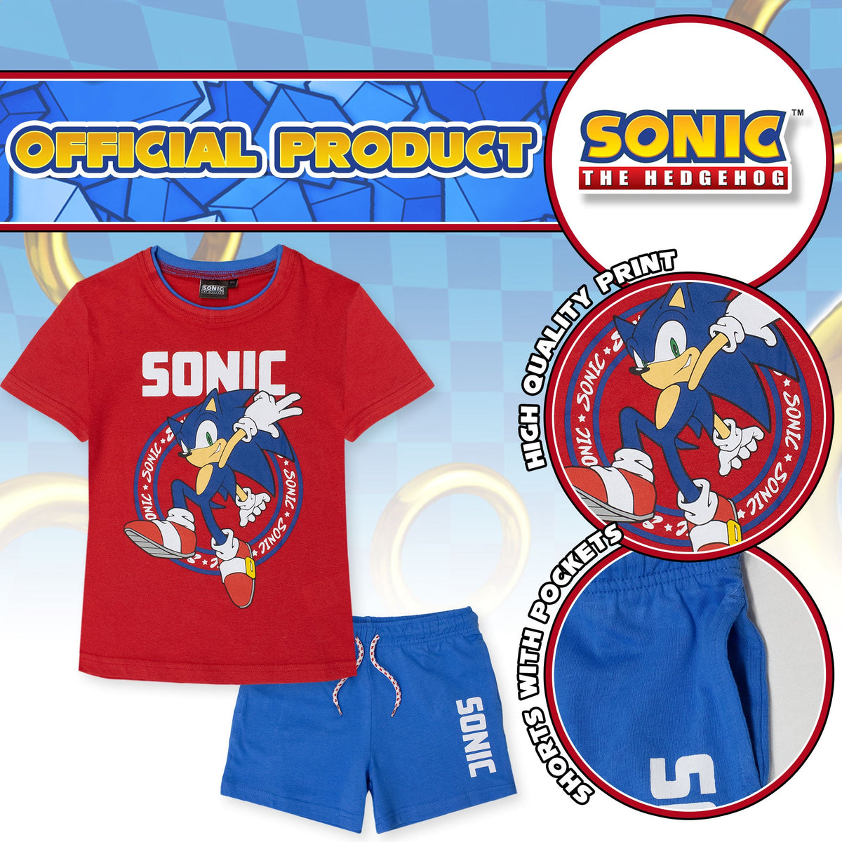 Sega Sonic The Hedgehog Kids' T-Shirt and Shorts Summer Cotton Set 7088