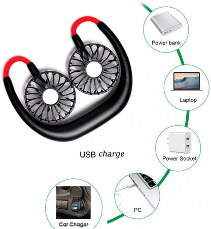 Ventilatore Portatile Usb Ricaricabile Led Collo Sport Tavolo Ufficio Casa Auto