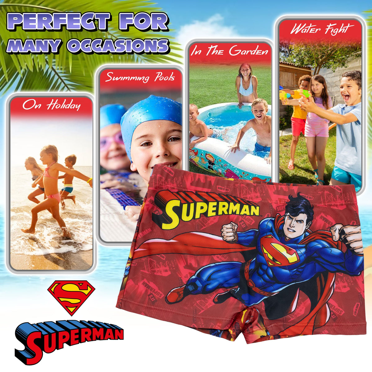 Costume bagno Superman bambino pantaloncino mare parigamba bimbo 7103