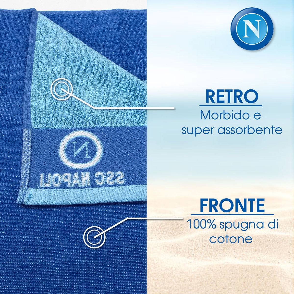 Telo mare SSC Napoli in spugna di cotone 90x170cm Prodotto Ufficiale 7119