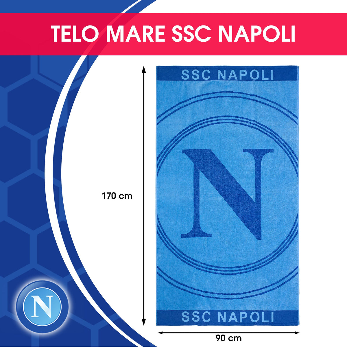 Telo mare SSC Napoli in spugna di cotone 90x170cm Prodotto Ufficiale 7119
