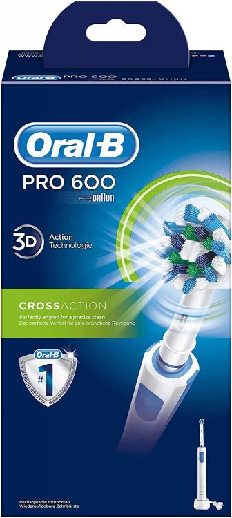 Oral-B 600 Pro Crossaction Weiß Elektrische Zahnbürste Wiederaufladbar Zähne