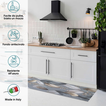 Tappeto cucina passatoia antiscivolo a metro stampa digitale Piume gommato 7122