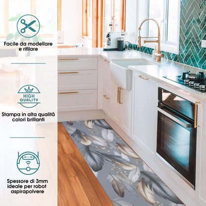 Tappeto cucina passatoia antiscivolo a metro stampa digitale Piume gommato 7122