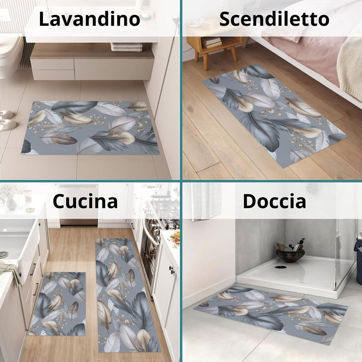 Tappeto cucina passatoia antiscivolo a metro stampa digitale Piume gommato 7122