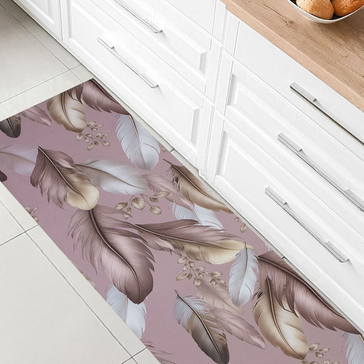 Tappeto cucina passatoia antiscivolo a metro stampa digitale Piume gommato 7122