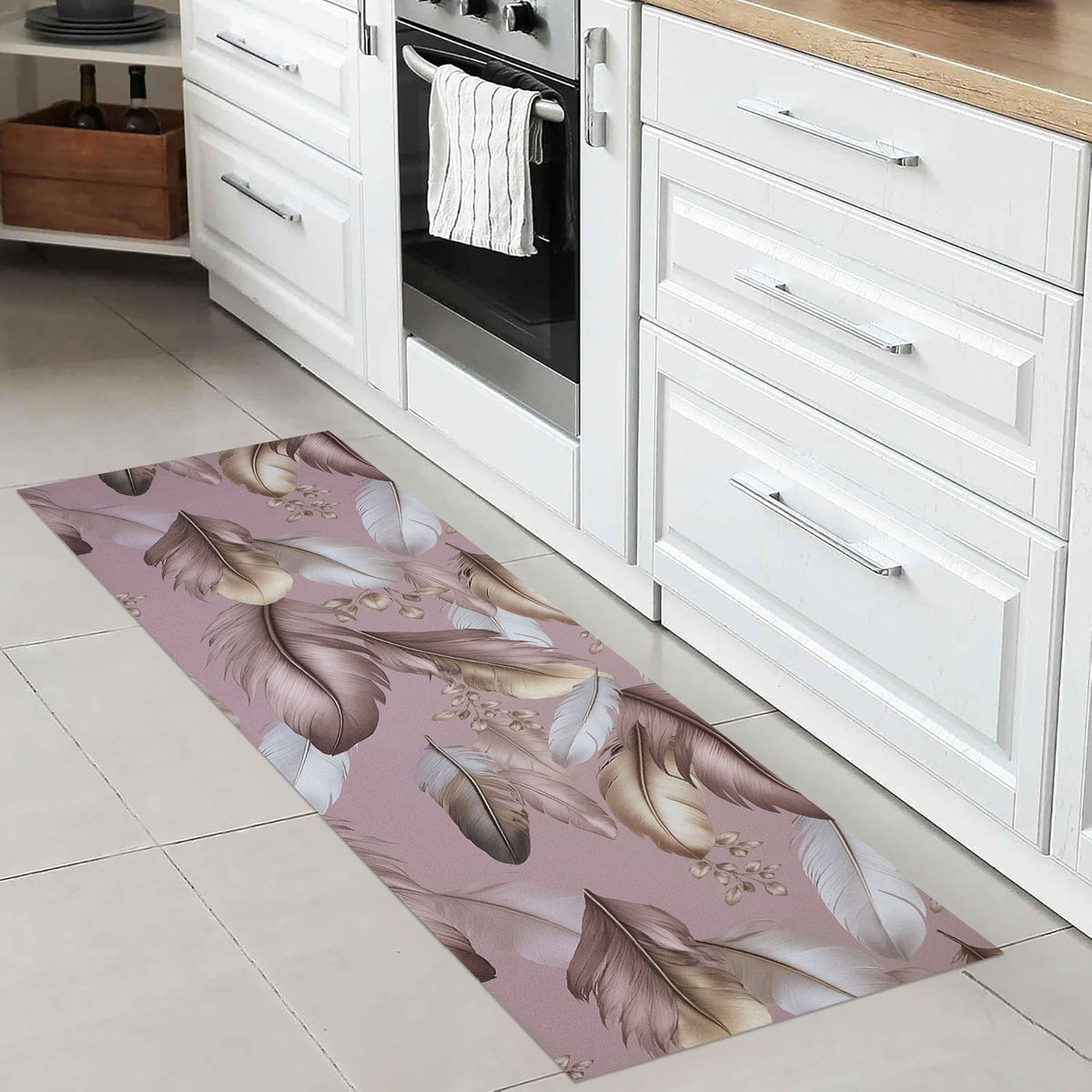 Tappeto cucina passatoia antiscivolo a metro stampa digitale Piume gommato 7122