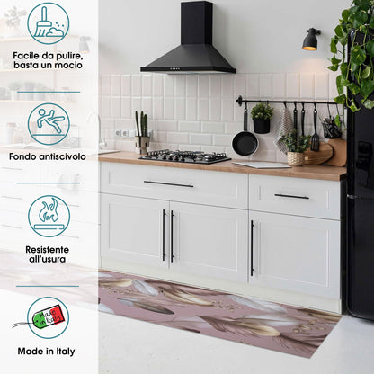Tappeto cucina passatoia antiscivolo a metro stampa digitale Piume gommato 7122