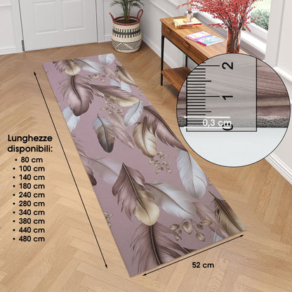 Tappeto cucina passatoia antiscivolo a metro stampa digitale Piume gommato 7122