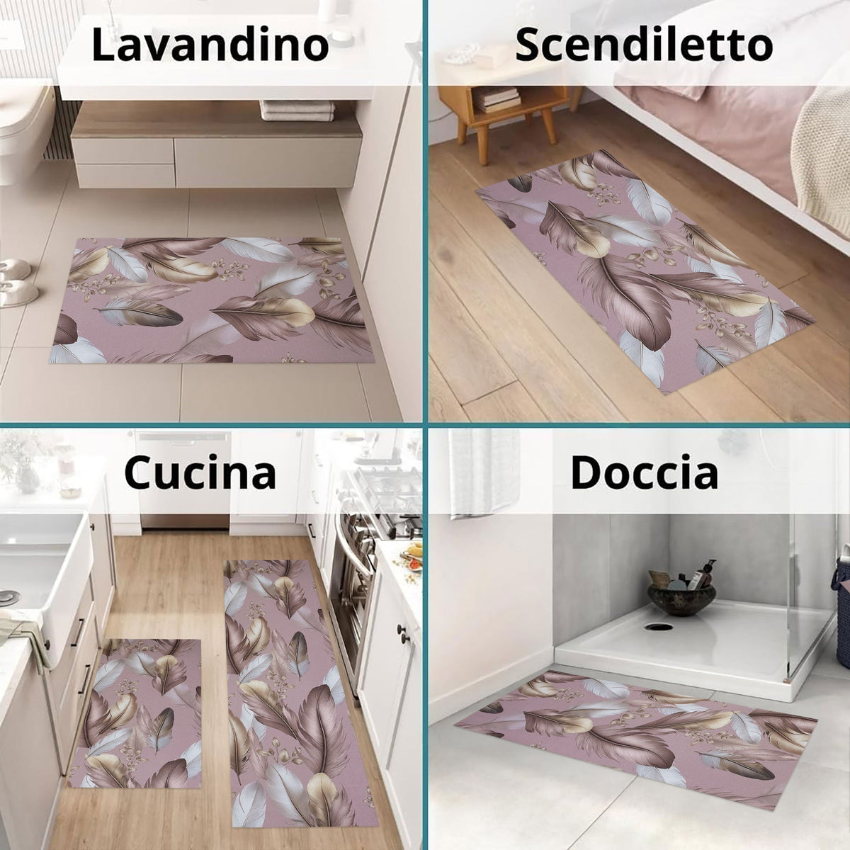 Tappeto cucina passatoia antiscivolo a metro stampa digitale Piume gommato 7122
