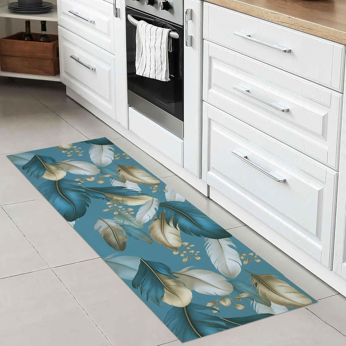 Tappeto cucina passatoia antiscivolo a metro stampa digitale Piume gommato 7122