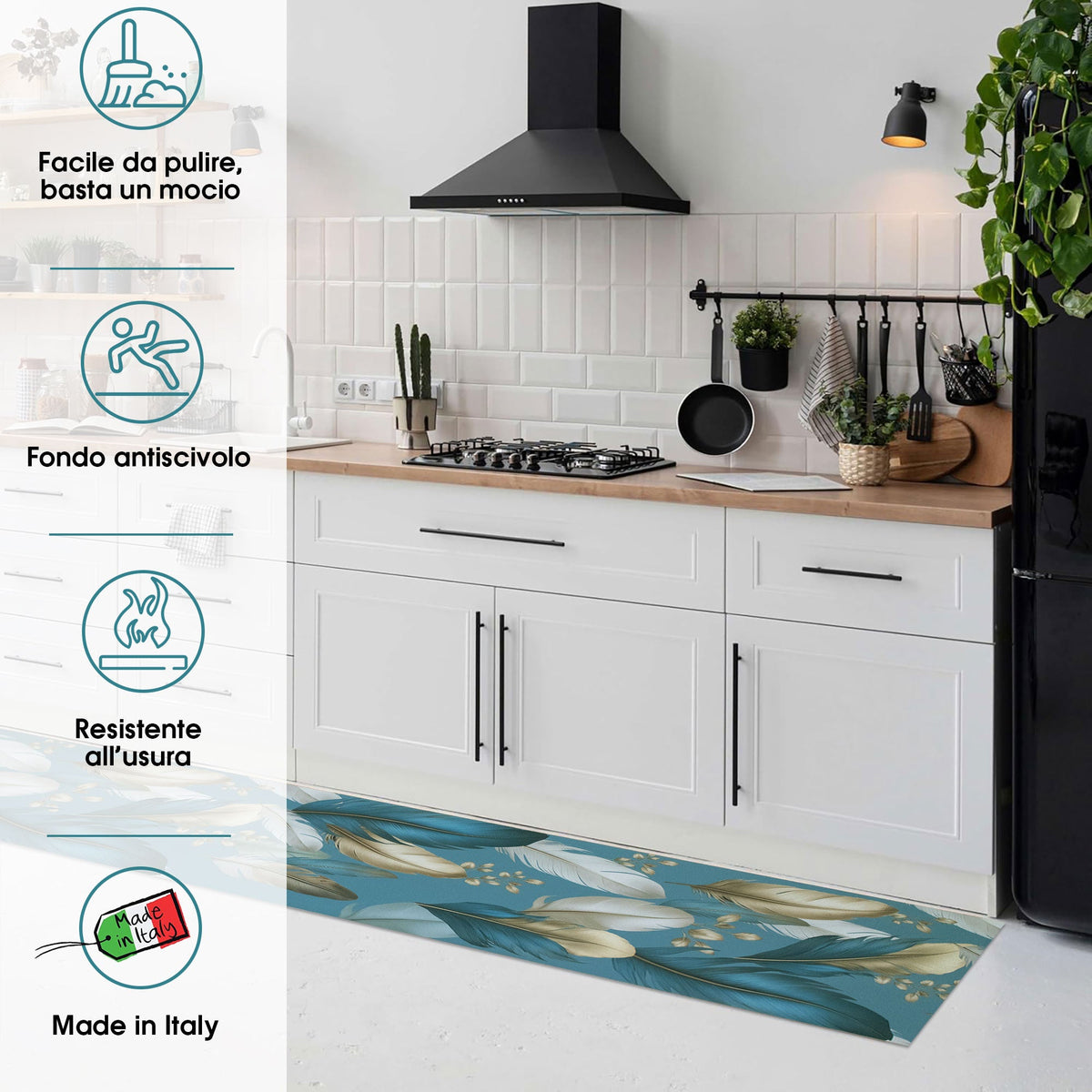 Tappeto cucina passatoia antiscivolo a metro stampa digitale Piume gommato 7122